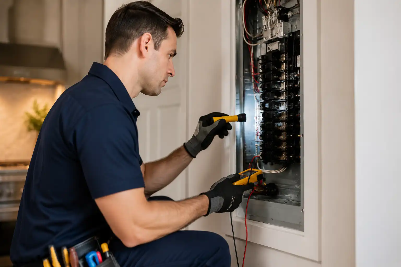 Electrician completing clean electrical repair work